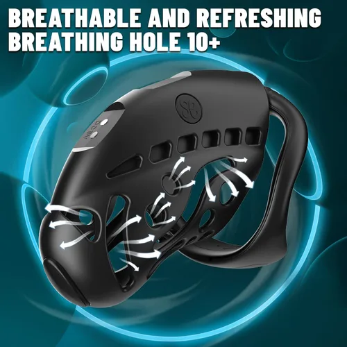 Miniatura 7 de Dispositivo de castidad masculino de choque eléctrico con control remoto, 9 intensidades e-stim, jaula de castidad con 3 anillos activos, juguete