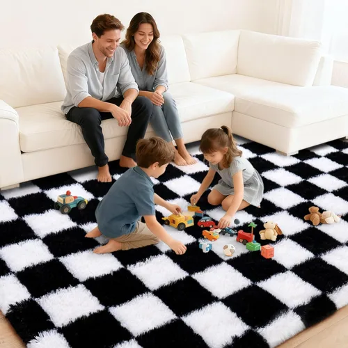 Miniatura 74 de Alfombras de área de 8x10 para sala de estar, alfombra shaggy grande ultra suave y esponjosa para dormitorio, alfombras de felpa mullida Blanco crema