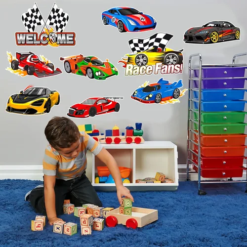 Miniatura 6 de Cartel de bienvenida para puerta de coche de carreras, decoración de fiesta de cumpleaños para fanáticos de carreras, suministros de baby shower