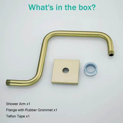 Miniatura 9 de 13 Inches Shower Arm with Flange,Brushed Gold S Shaped Gooseneck High Rise Shower Head Extension Arm,Standard 1/2" Connection,SE-91058-13BG-SQ