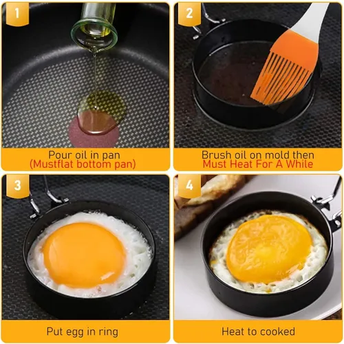Miniatura 3 de Juego de anillos de huevo profesionales para freír o dar forma a huevos, paquete de 4 anillos redondos para huevos para cocinar, moldes