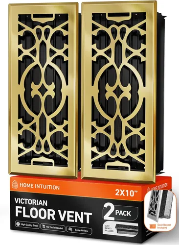 Miniatura 11 de Home Intuition Cubiertas de ventilación de piso victoriano de 2X12 pulgadas, registro de piso con cubierta de malla, trampa de calor y aire