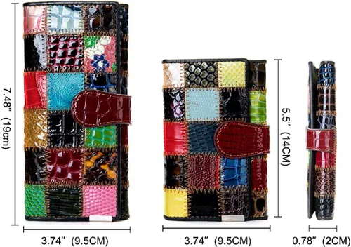 Miniatura 3 de Carteras multicolor para mujer, tarjetero de cuero genuino, monederos grandes, embrague para teléfono, Multicolor-S, Cartera de viaje