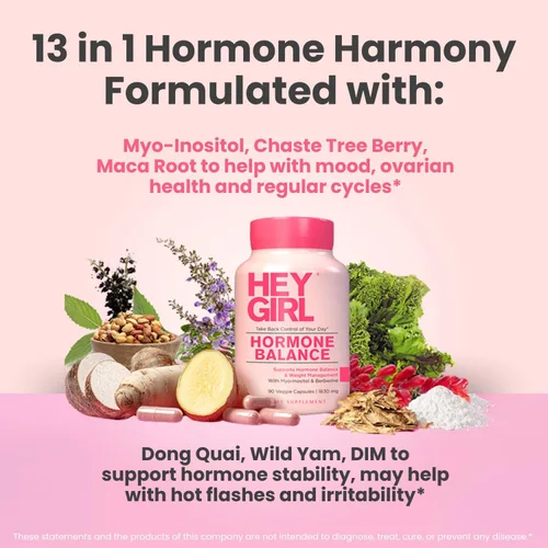 Miniatura 4 de Hey Girl Equilibrio Hormonal para Mujeres – 13en1 para Menopausia, PCOS, SPM, Estado de Ánimo, Sofocos, Apoyo Hormonal – con Myo-Inositol
