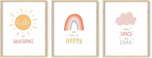 Miniatura 10 de HAUS AND HUES Pósteres de guardería y decoración de pared de arco iris, juego de 3 arte de pared de arcoíris para niños, arte de pared para Marco