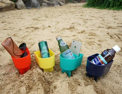 Miniatura 11 de Home Queen Portavasos de playa con bolsillo, portavasos de arena multifuncional para teléfono de bebidas, accesorio de playa, posavasos de arena