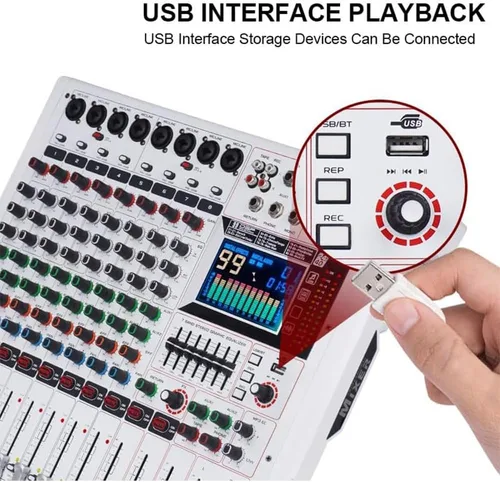 Miniatura 5 de GF8PRO - Consola de DJ profesional de 8 canales, con ecualizador de 7 etapas, 99 efectos de reverberación, pantalla LCD a color, función de silencio