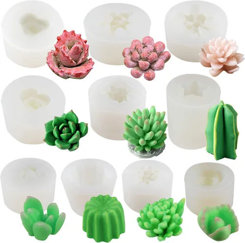 Miniatura 7 de Funshowcase Planta suculenta con maceta de silicona para resina, jabón, vela, cera, polímero, arcilla, yeso, fondant, decoración de pasteles, 2