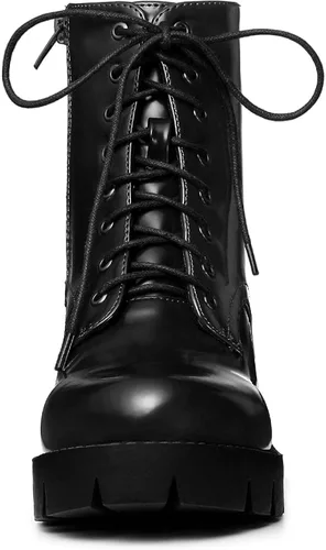 Miniatura 3 de Allegra K Botas de combate con plataforma y tacón grueso para mujer
