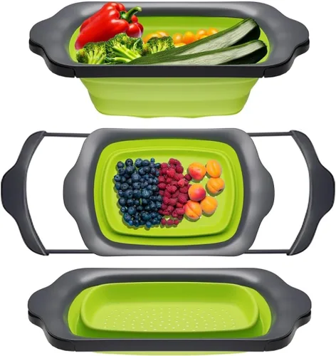 Comfify XL - Colador de cocina grande plegable de silicona para colocar sobre el fregadero, con asas extensibles - Uso con pasta, fruta, bayas y