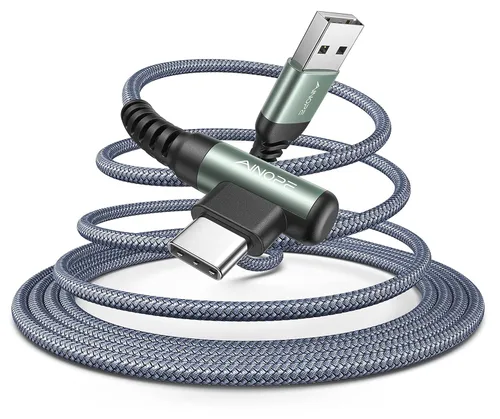 Miniatura 41 de AINOPE Cable USB a USB C [2 unidades, 6.6 pies] 3.1A tipo C cargador de carga rápida, cable USB C en ángulo recto para iPhone 17 Carplay, Galaxy Gris