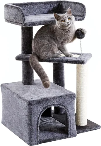 Miniatura 11 de Made4Pets - Árbol para gatos, torre de gato con alfombra gris para gatos de interior, lindo condominio de madera para gatitos con poste para rascar