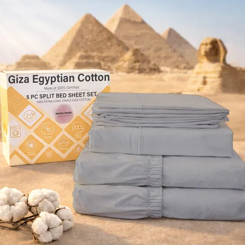Miniatura 35 de MyGiza Sheets - Juego de sábanas de algodón Giza de primera calidad, tamaño split king, individual, matrimonial, king y queen, set de 4 unidades.