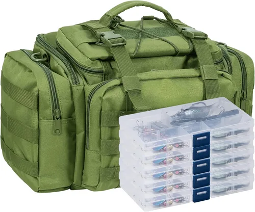 Miniatura 11 de Dr.Fish Bolsa de aparejos de pesca 5 cajas con 60 señuelos incluidos Juego de caja de aparejos cargada y equipada Set de señuelos giratorios Equipo