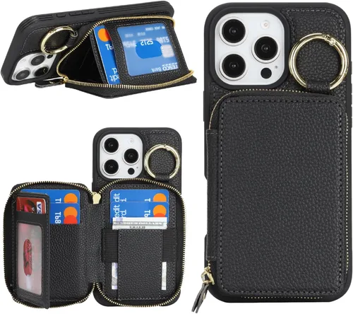 Miniatura 17 de Funda compatible con iPhone Air Wallet con tarjetero para iPhone Air, funda con cremallera y ranura para mujer, 5G de 6.5 pulgadas, color oro rosa