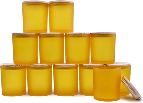 Miniatura 56 de SHOWIN Tarros de vela gruesos de 14 OZ para hacer velas 12 Piezas, tarros vacíos de 3 mechas con tapas de madera para hacer velas, recipiente