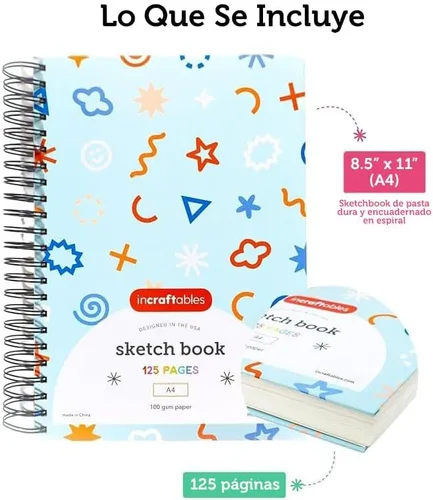 Miniatura 2 de Incraftables Cuaderno de bocetos para niños con tapa dura encuadernada en espiral, 125 páginas, cuaderno de bocetos y papel de dibujo para niños