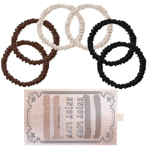 Miniatura 14 de 6 ligas y coleteros de seda para el cabello: versátiles para cabello rizado, grueso o fino, color negro para mujer, lindos coleteros de satén