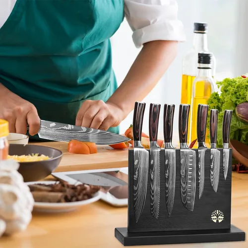 Miniatura 8 de Juego de 7 cuchillos de cocina con bloque magnético - Acero inoxidable de alto carbono, forjado a mano, apto para lavavajillas - Juego de cuchillos