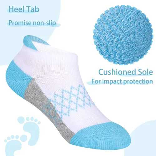 Miniatura 3 de Comfoex Calcetines para niños 6 pares de calcetines deportivos de tobillo medio acolchado calcetines de corte bajo para niños pequeños y grandes