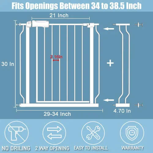 Miniatura 4 de Puerta extra ancha para bebé, 4.72 pulgadas, extensiones de paseo a través de la puerta del bebé, montaje a presión, cierre automático, puertas