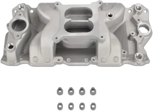 Colector de admisión de doble plano satinado Compatible con SBC de bloque pequeño Chevy 265 350 400 de 1956-1986