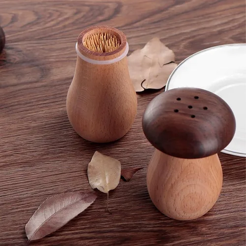 Miniatura 5 de TOPINCN Soporte para palillos de dientes, lindo recipiente de madera con forma de hongo para palillos de dientes, contenedor portátil