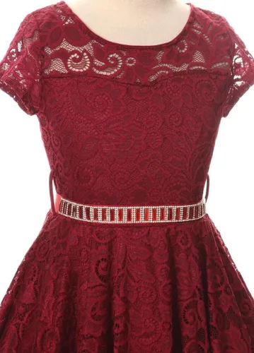 Miniatura 10 de Little Girl - Vestido de niña con manga de encaje y cinturón de piedras