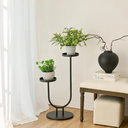 Miniatura 9 de Soporte para plantas para interiores, soporte de esquina de metal de 2 niveles de alto, estante de exhibición de flores al aire libre para ventana