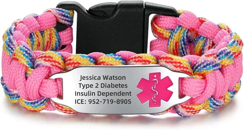 Miniatura 14 de Pulsera de alerta médica Paracord para hombres y mujeres Pulsera de identificación médica de acero inoxidable con hebillas de liberación lateral