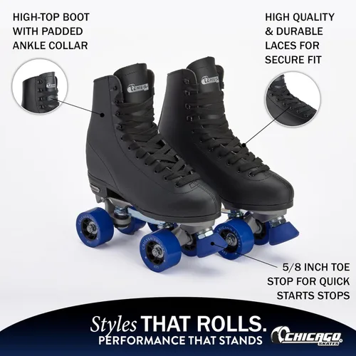 Miniatura 4 de Chicago Skates Patines clásicos cuádruples para mujeres y hombres, duraderos y de alto rendimiento, botas altas ajustables para derby de ruedas Negro