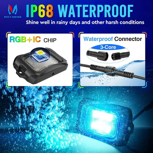Miniatura 4 de MICTUNING C2+ RGB+IC Luces de Roca con Colores Cambiantes, Impermeables IP68, 2 piezas de Luces de Neón para Rocas (No Incluye Controlador)
