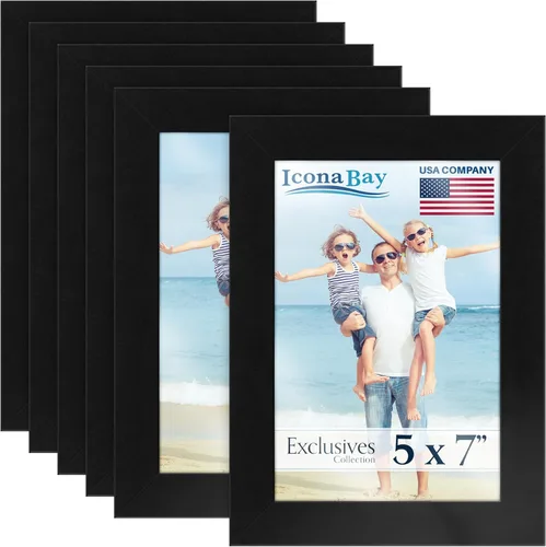 Icona Bay - Marcos de fotos, documentos, 4” x 6”, 5” x 7”, 8” x 10”, 8,5” x 11” y 11” x 14”, colección exclusiva, 6 unidades Negro