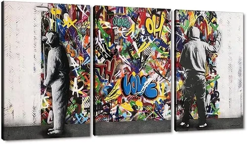 Miniatura 36 de 3 Piezas de Arte de Pared Banksy en Lienzo, Póster de Graffiti, Decoración de Pared con Citas Inspiradoras, Nunca Te Rindas, Obras de Arte para Sala