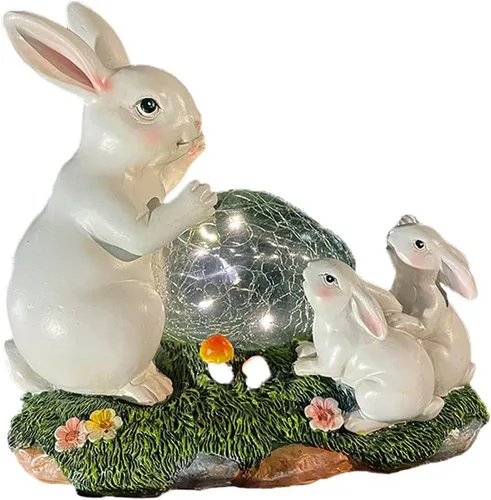Miniatura 3 de Familia de conejitos con energía solar para exteriores, decoración de luz LED para jardín, adorno de jardín (familia de conejitos en un césped)