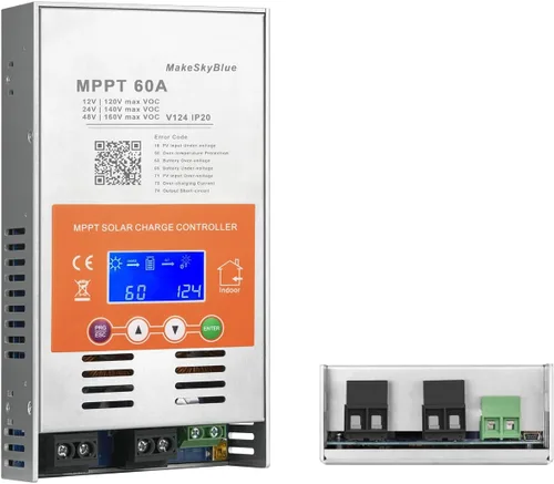 60A Controlador de carga solar MPPT V124 – Actualizado, detección automática de 12V/24V/48V, compatible con baterías de plomo-ácido y litio, entrada
