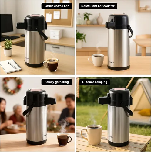 Miniatura 8 de Airpot - Jarra de café para mantener el calor, dispensador de café térmico de 102 oz/3 litros con bomba, dispensador de bebidas calientes de acero