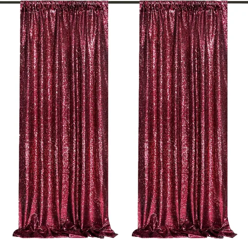 Miniatura 18 de Telón de fondo de lentejuelas moradas 2 paneles 2FTx8FT con purpurina telón de fondo cortinas para fiesta de Halloween fondo de fotos para bodas