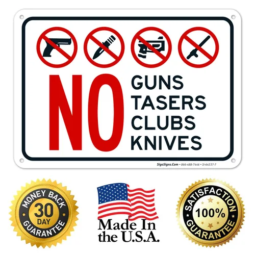 Miniatura 8 de Letrero de No Guns No Tasers No Clubs No Knives de 10 x 7 pulgadas, libre de óxido, aluminio 040, resistente a la decoloración, fabricado en Estados