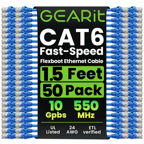 Miniatura 16 de GEARit Paquete de 50 cables de conexión Cat6 de 0.5 pies/6 pulgadas, cable Ethernet Cat 6 sin enganches, flexible y suave, serie premium, color negro