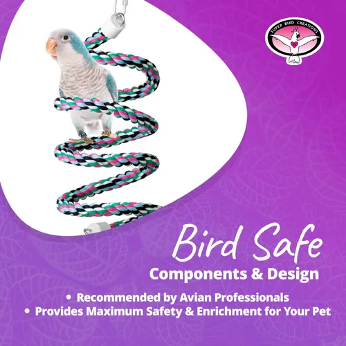 Miniatura 6 de Super Bird Creations SB324 colorido cuerda de algodón Bungee Bird juguete, tamaño mediano pájaro, 3/4" diámetro x 66