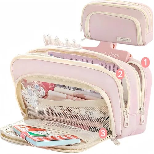 Miniatura 11 de Estuche para lápices de gran capacidad, 3 compartimentos, bolsa grande para lápices, bolsa para bolígrafos, caja porta lápices, organizador