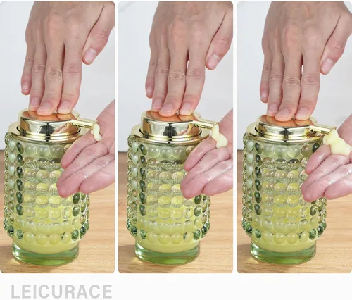 Miniatura 7 de Dispensador de jabón líquido de vidrio, dispensador de líquido rellenable con bomba dorada, dispensador de jabón para las manos para baño, cocina