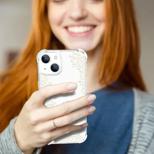 Miniatura 8 de Funda de cristal para iPhone 11 Pro (2019) de 5.8 pulgadas, bonita funda protectora transparente, diseño floral de encaje blanco [no amarillento]