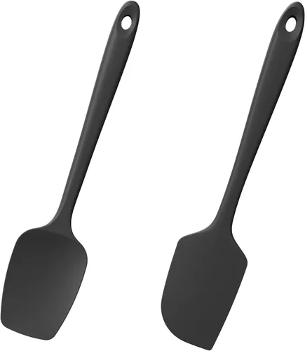 Juego de 2 espátulas y cucharas de silicona con raspador: Doosu, espátulas planas de silicona para hornear, resistentes al calor hasta 600°F, de