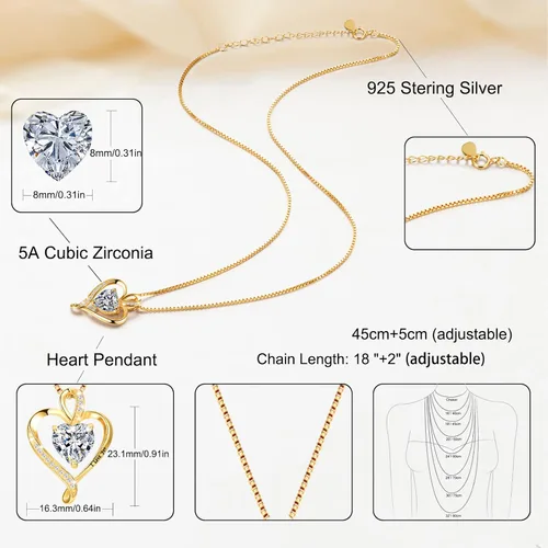 Miniatura 4 de LAVUMO Heart Necklaces for Women 925 Sterling Silver Pendant Jewelry Necklace Silver Rose Gold Love Birthstone Necklace for Her Girlfriend Wife