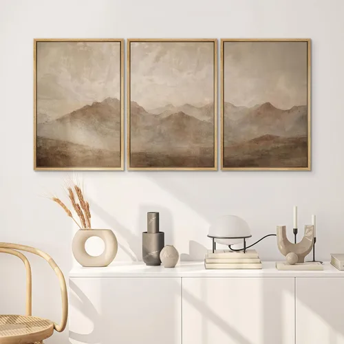 Miniatura 485 de SIGNWIN Lienzo enmarcado para pared, arte con pinceladas de flujo neutro en tonos beige abstractos, ilustraciones, arte moderno, decorativo