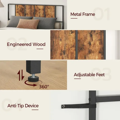Miniatura 9 de MAHANCRIS Cabecera tamaño Queen solamente, cabecera de metal con adaptadores, estilo industrial minimalista para camas tamaño Queen, marrón rústico