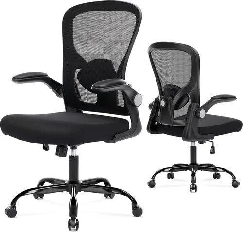 Miniatura 8 de Silla de oficina ergonómica, silla de escritorio para computadora con soporte lumbar ajustable, silla de oficina de malla transpirable con Negro