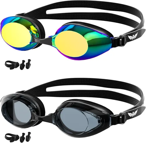 Miniatura 10 de Gafas de natación para mujeres y hombres, kit de adultos, antivaho UV, sin fugas, gafas de natación mejoradas HD para hombres y mujeres negro-humo +